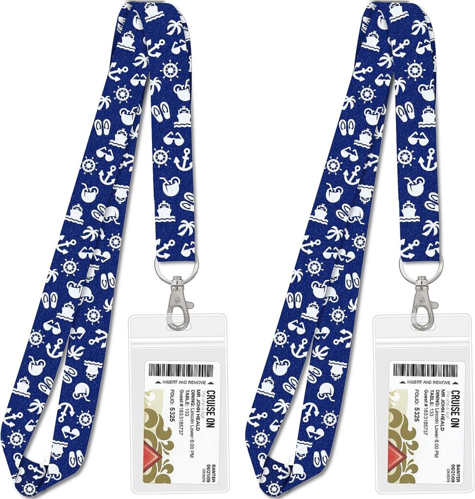 Cruise Lanyard [2-Pack] Lanyards with ID Holder for Cruise Ship Key Cards (Blue Nautical) - Essentials Must Have Accessories by Cruise On