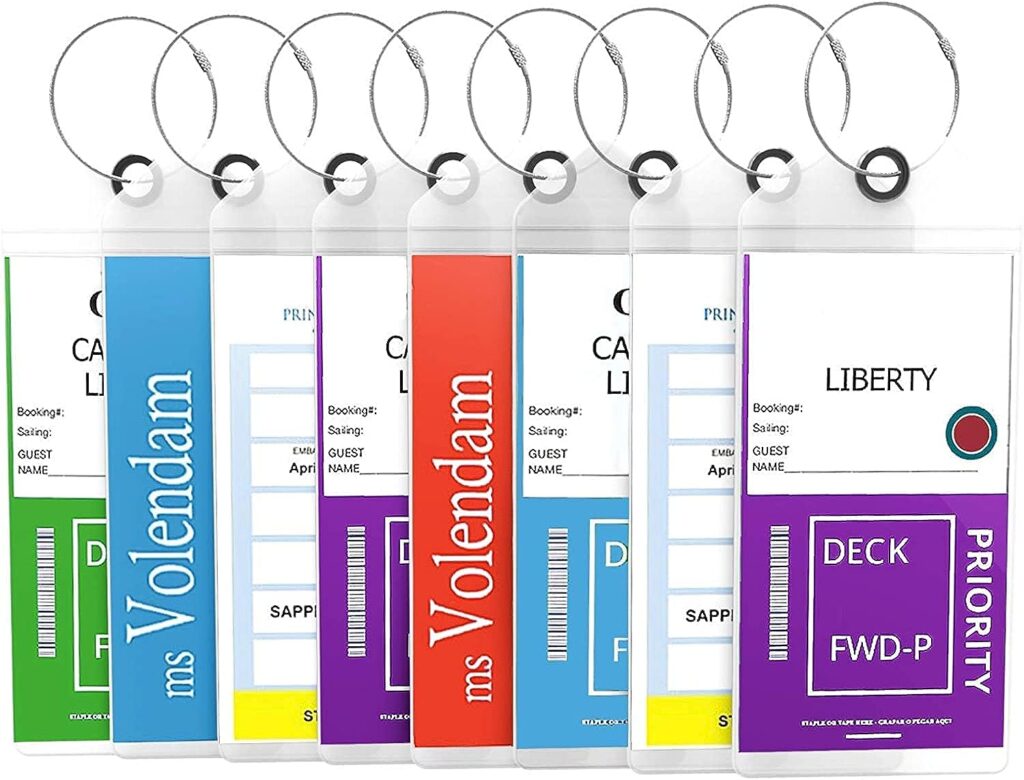 Cruise Luggage Tags | Compatible with All Cruise Lines | E-tag Holders Zip Seal Steel Loops, Thick PVC | ID Badge | Waterproof, Clear Cruise Tags