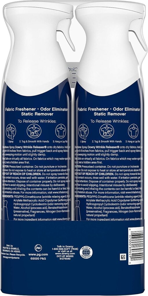 Downy WrinkleGuard Wrinkle Release Fabric Spray, Fresh Scent, 19.4 Total Oz (Pack of 2) - Fabric Refresher, Odor Eliminator Anti Static