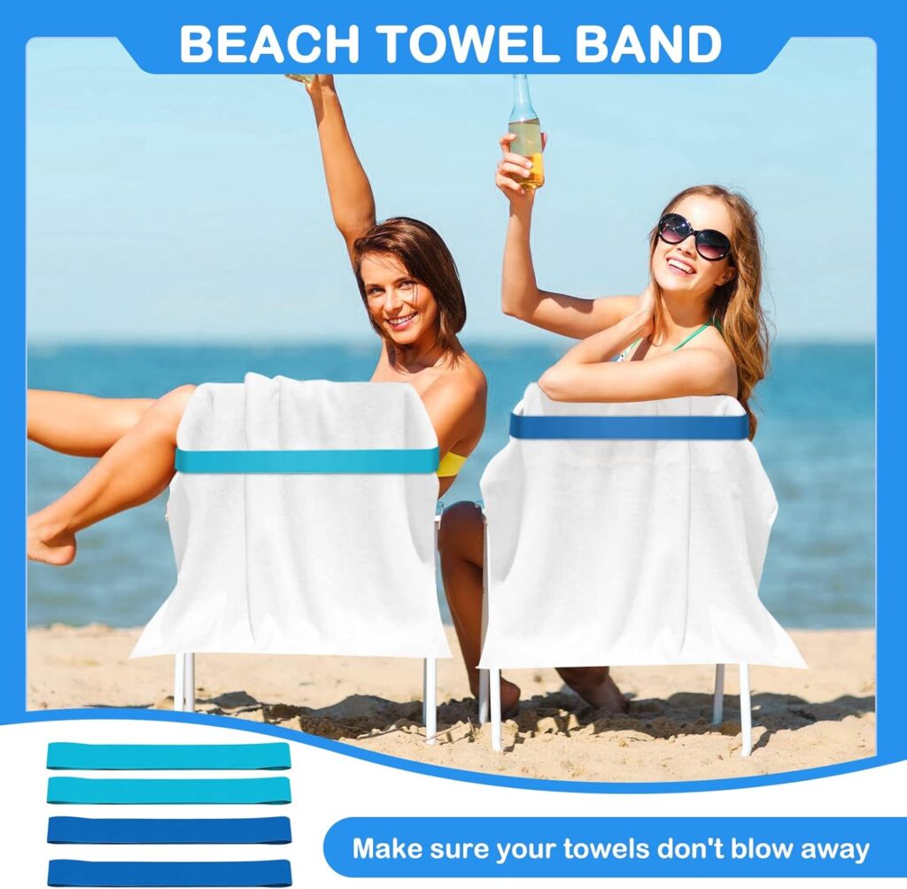 4 Pack Towel Bands for Beach, Pool Cruise Chairs, The Better Towel Chair Clips Towel Holder Beach Towel Clips