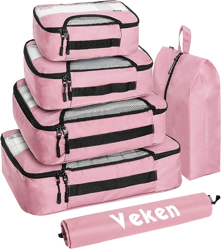 6 Set Packing Cubes for Suitcases, Travel Organizer Bags for Carry on Luggage, Veken Suitcase Organizer Bags Set for Travel Essentials Travel Accessories in 4 Sizes(Extra Large, Large, Medium, Small)