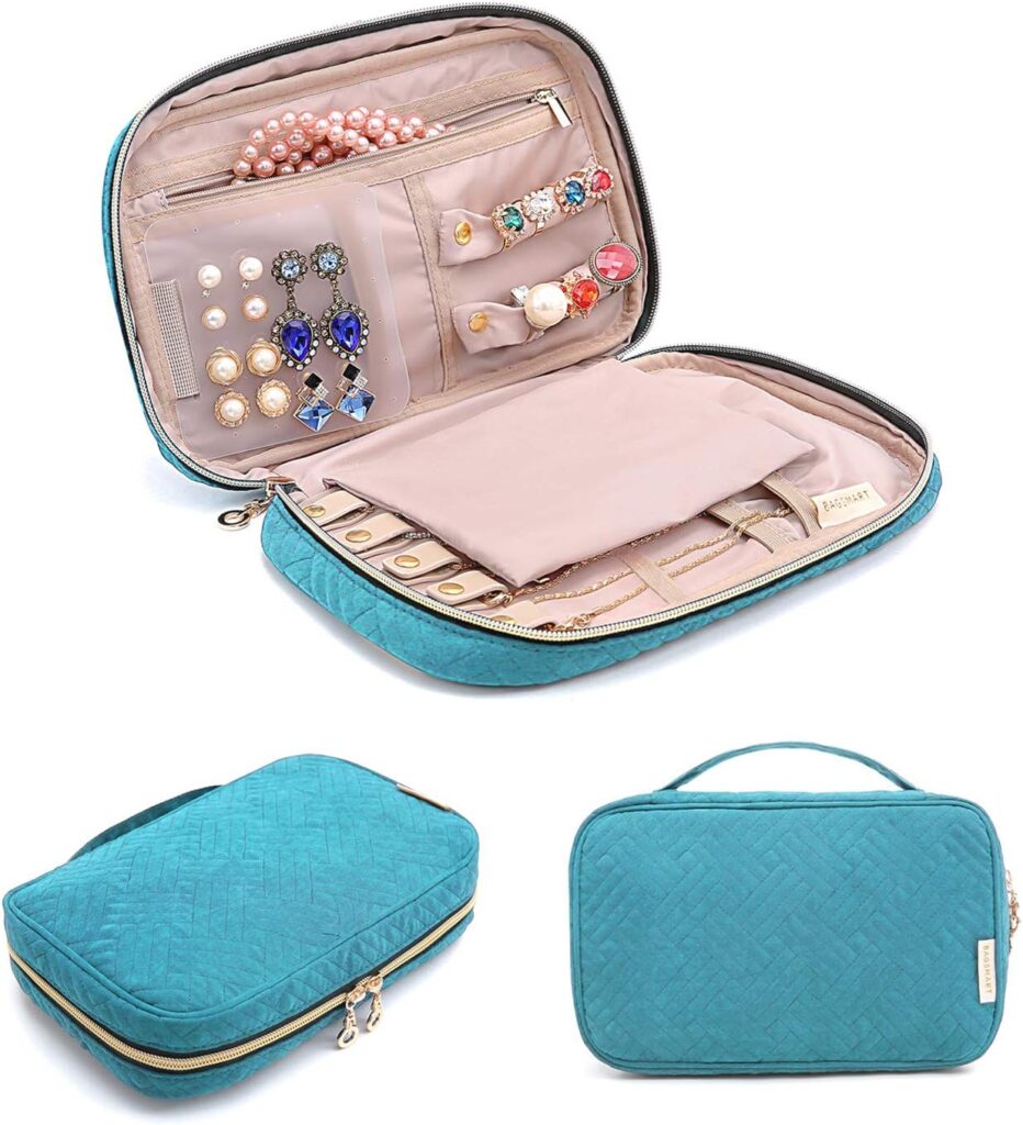 BAGSMART Jewelry Organizer Bag Travel Jewelry Storage Cases for Necklace, Earrings, Rings, Bracelet, Lake Blue