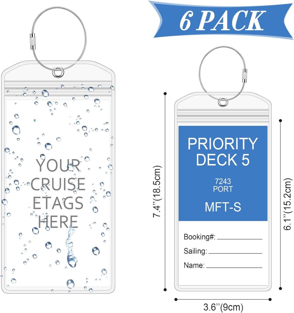Cruise Luggage Tag Holders Carnival Luggage Tags with Loops Clear Luggage Tag Holder Waterproof Cruise Document Holder for Cruises in 2022 and 2023 Zip Seal Tags Luggage Tags PVC Holders (6 Sets)