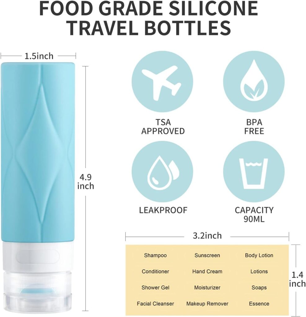 SUDDHO Travel Bottles for Toiletries, 3oz Travel Size Containers, Tsa Approved,BPA Free Leak Proof Squeezable Silicone Travel Size Bottles for Shampoo Conditioner Lotion
