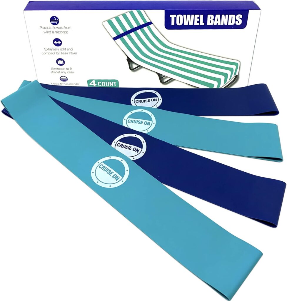 Towel Bands (4 Pack) - The Better Towel Chair Clips Option for Beach, Pool Cruise Chairs
