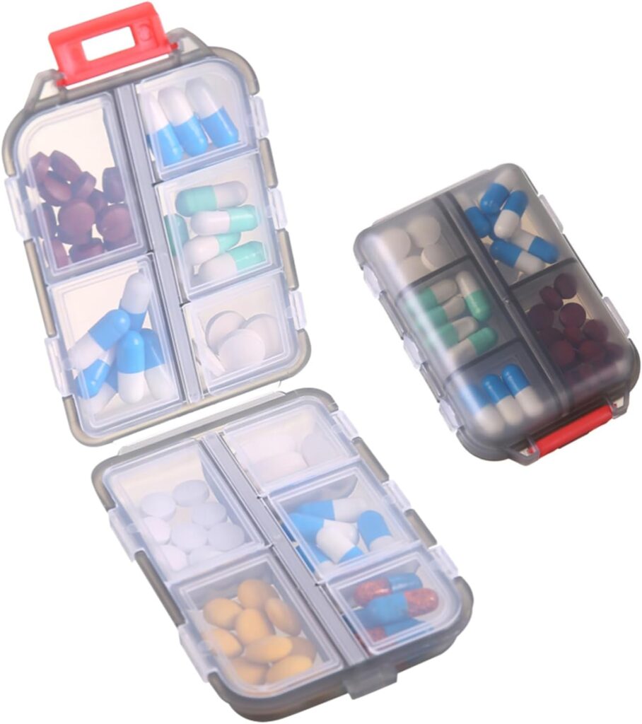 Zuihug 1Pack Travel Pill Organizer - 10 Compartments Pill Case, Compact and Portable Pill Box, Perfect for On-The-Go Storage, Pill Holder for Purse Gray