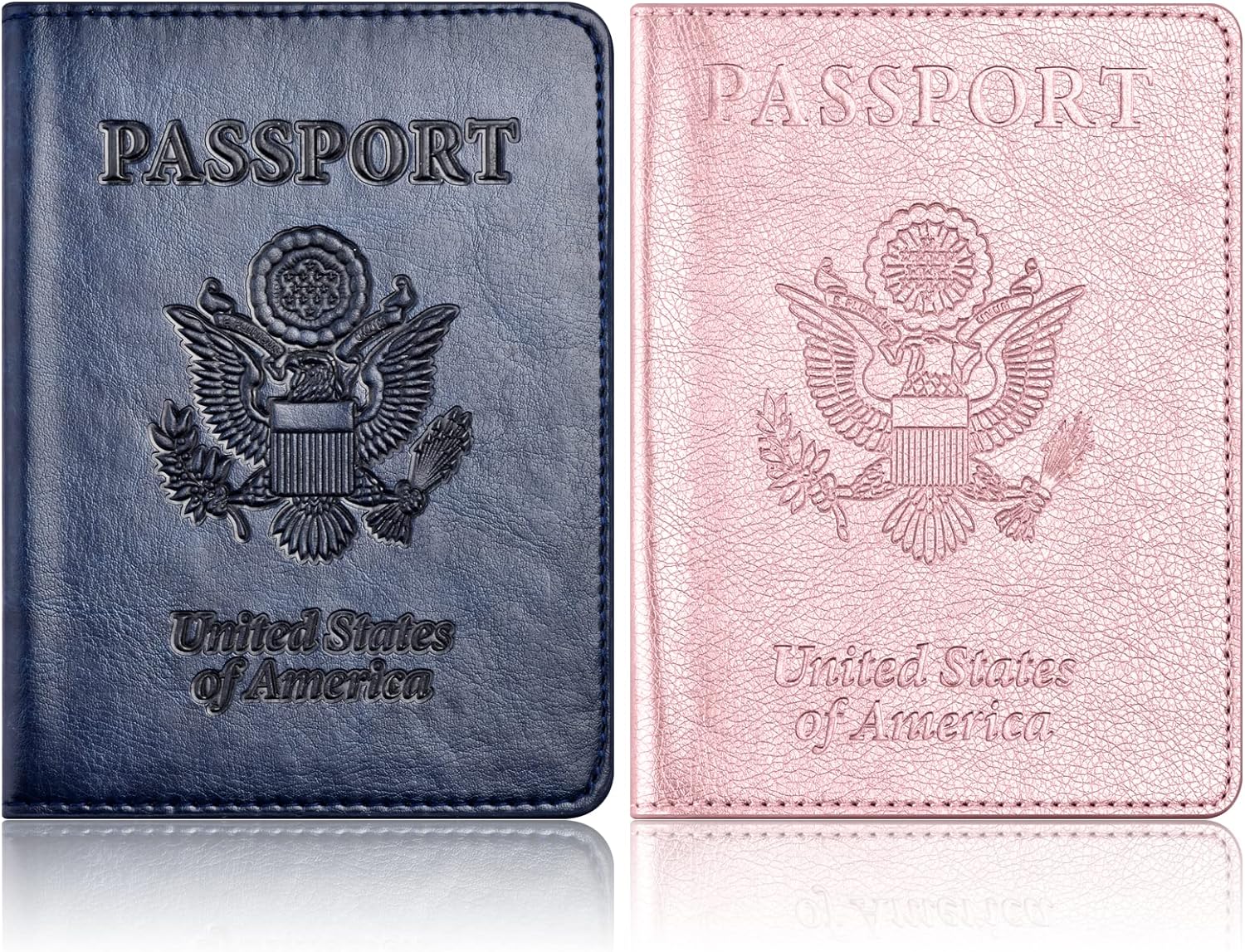 2Pack Passport Holder with Vaccine Card Holder Slot, Passport Wallet, Passport Cover Case for Women Men (CA-Dark blue+Rose gold)