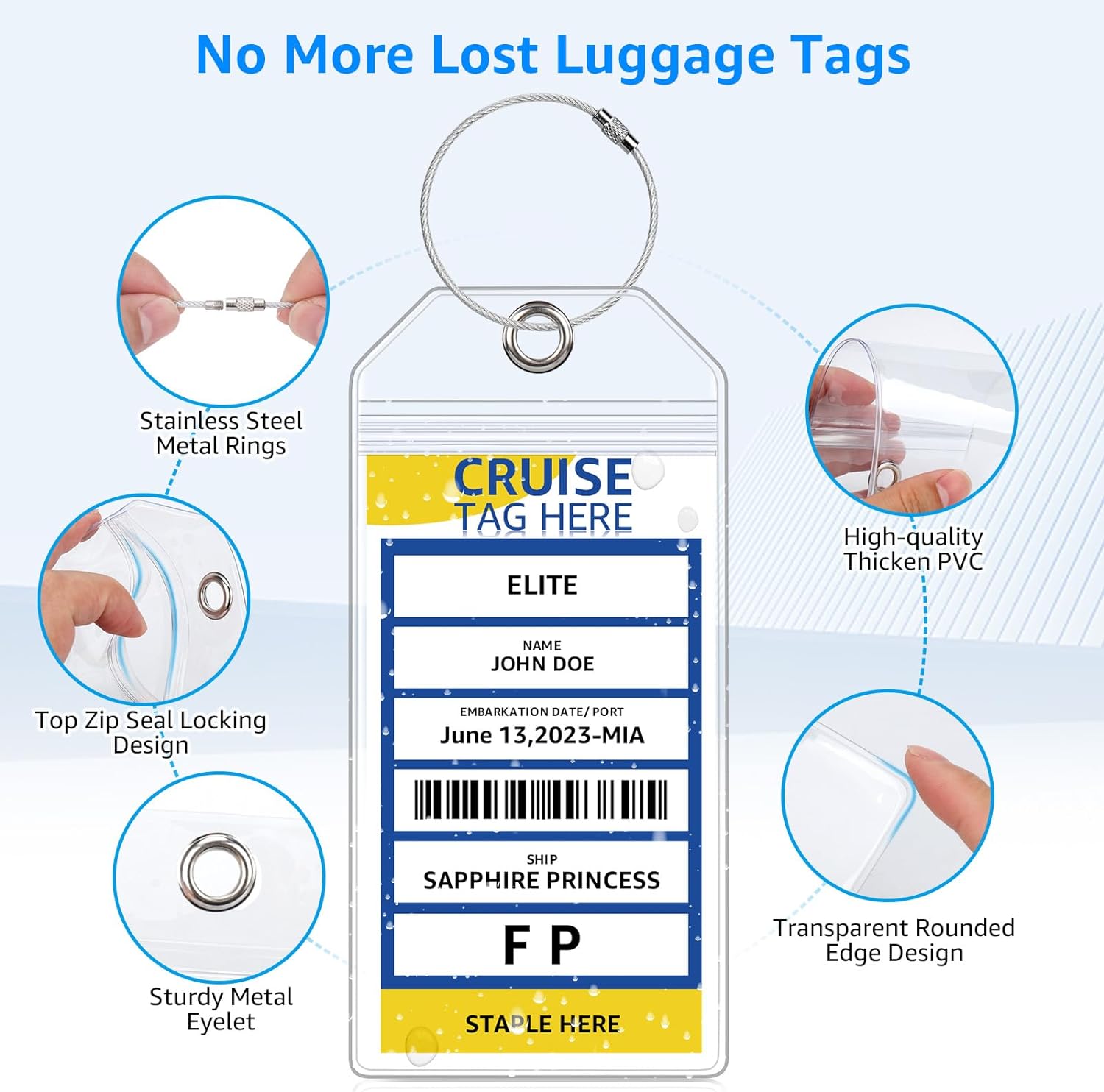 5 Pack Cruise Luggage Tag Holders for Carnival, NCL, Princess, MSC Cruise Ships, Clear Cruise Tags Holders with Zip Seal by FUNMCAN, Wide Waterproof Cruise Essentials Cruise Accessories Must Haves
