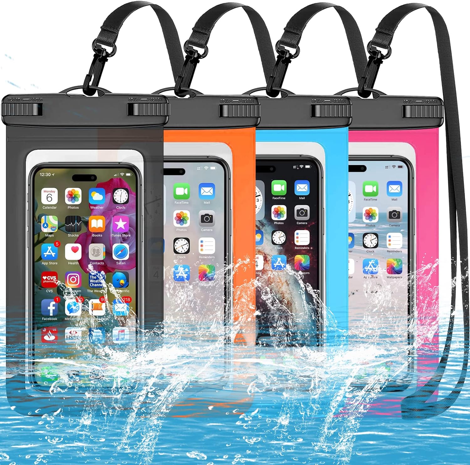 DXNONA 4 Pack Multicolor Universal Waterproof Case,Waterproof Phone Pouch Dry Bag for iPhone,Samsung Galaxy,Up to 7.5,IPX8 Cellphone Dry Bag,Boating,Swimming,Kayaking,Yachting
