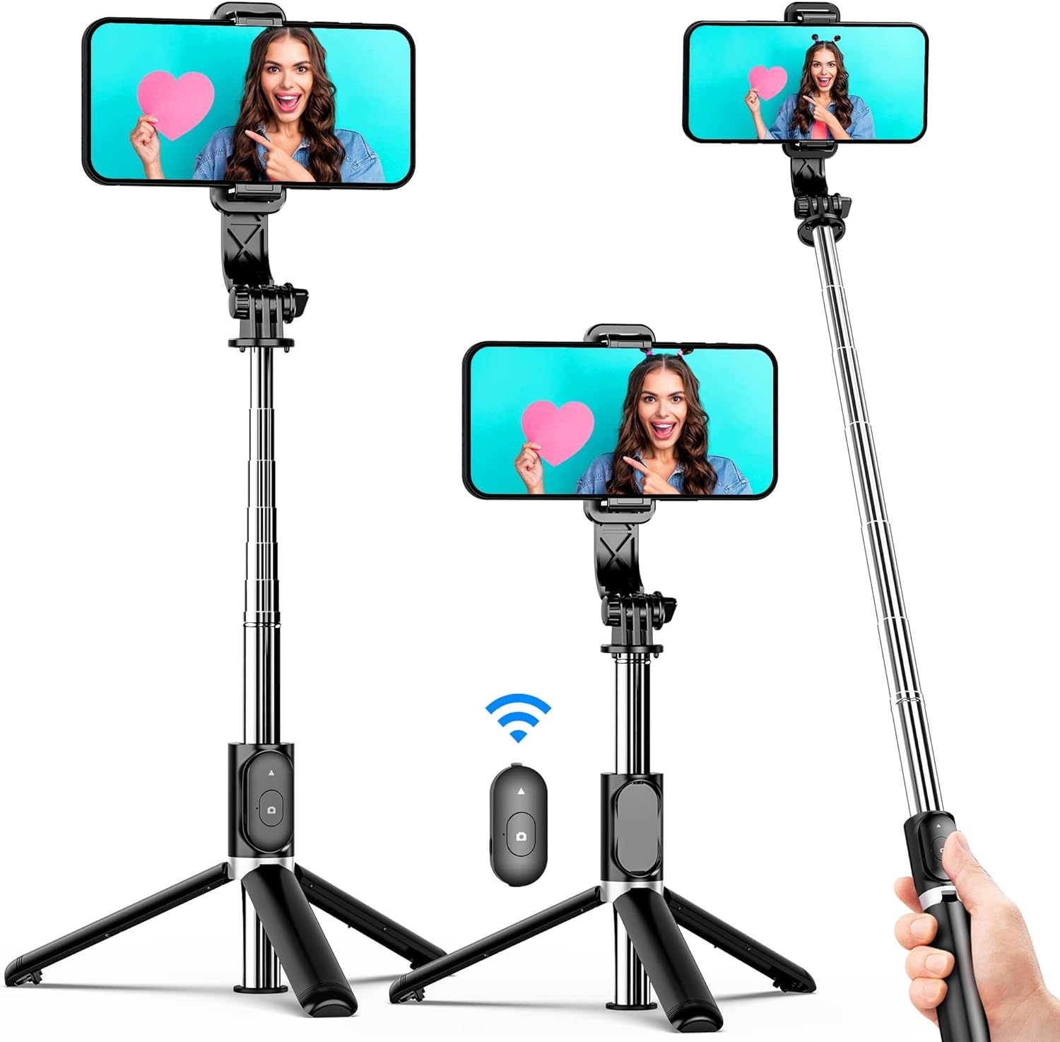 Selfie Stick Tripod, All in One Extendable  Portable iPhone Tripod Selfie Stick with Wireless Remote Compatible with iPhone 14 13 12 11 pro Xs Max Xr X 8 7, Galaxy Note10/S20/S10/OnePlus 9/9 PRO etc